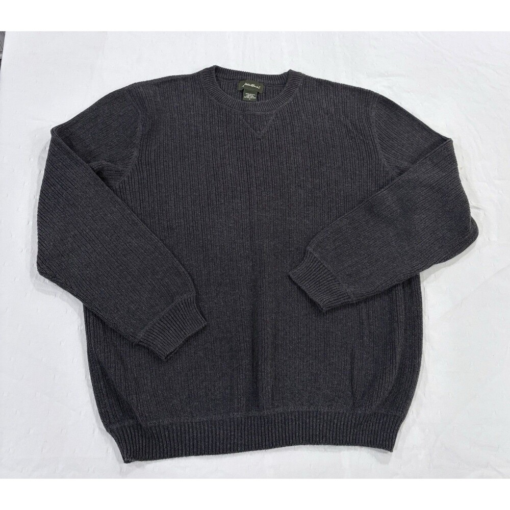 Eddie Bauer Vintage Ribbed Knit Sweater Men's Small Gray 100% Cotton Crewneck